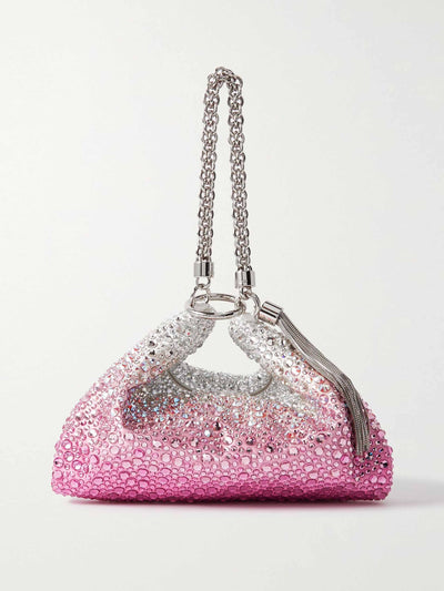 Jimmy Choo Tasseled crystal-embellished degradé satin shoulder bag at Collagerie