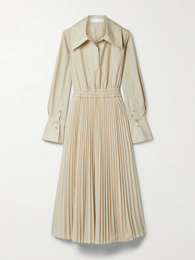 Jonathan Simkhai Beige pleated poplin midi dress at Collagerie