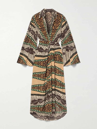 Johanna Ortiz Timbuktu wrap-effect printed silk-georgette midi dress at Collagerie
