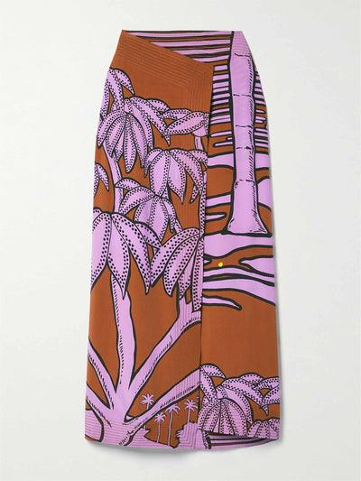 Johanna Ortiz Brown and purple printed wrap skirt at Collagerie