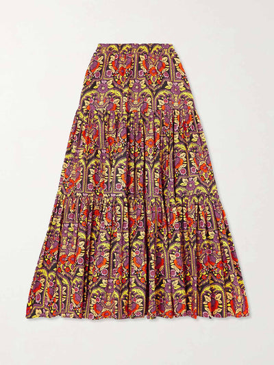 la doublej Tiered printed cotton-poplin maxi skirt at Collagerie