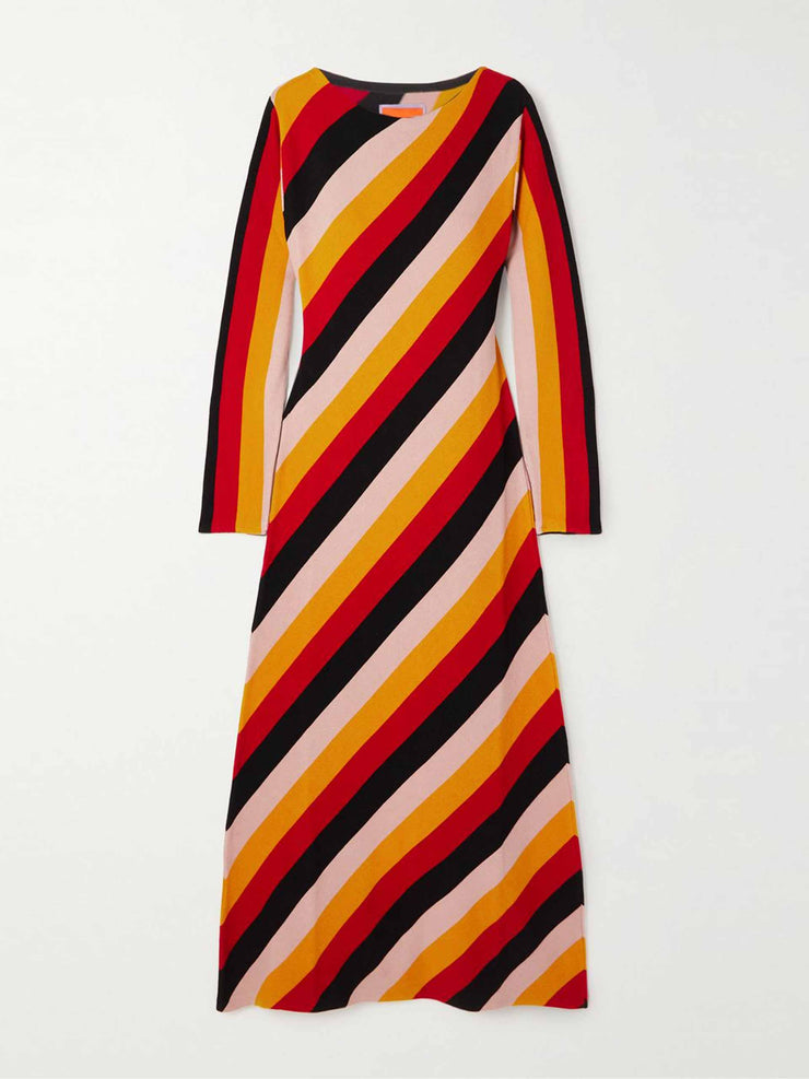 Swing striped wool and silk-blend dress