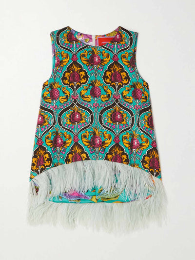 La DoubleJ Feather-trimmed printed top at Collagerie