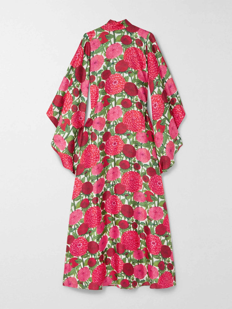 Floral-print silk-twill gown