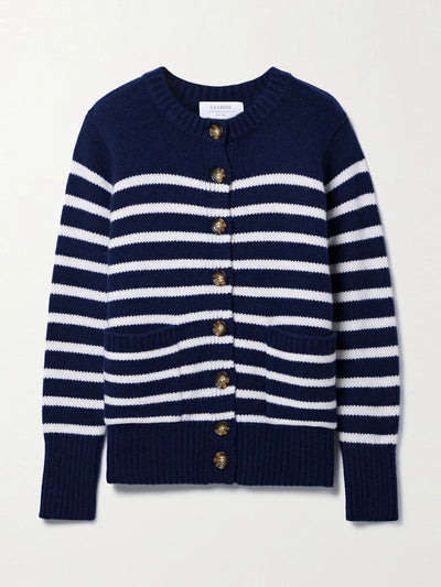 La Ligne Navy striped wool and cashmere-blend cardigan at Collagerie