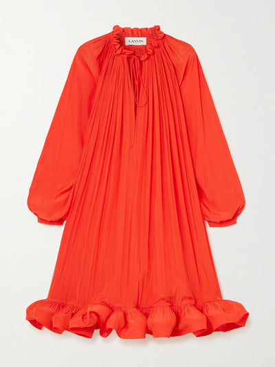 Lanvin Tie-detailed ruffled charmeuse mini dress at Collagerie