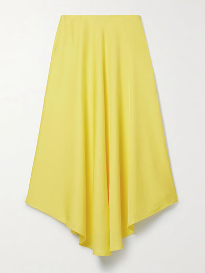 LaPointe Yellow textured-satin midi skirt at Collagerie