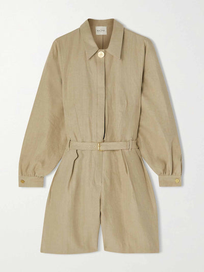 Le Kasha Belted pleated linen playsuit at Collagerie