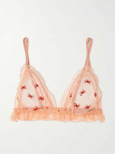 Le Petit Trou Crab ruffled embroidered soft-cup triangle bra at Collagerie