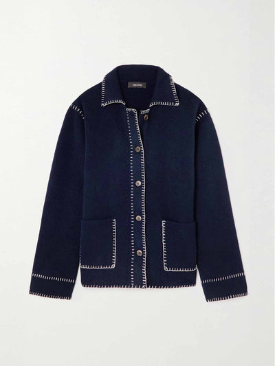 Lisa Yang Navy whipstitched cashmere shirt at Collagerie