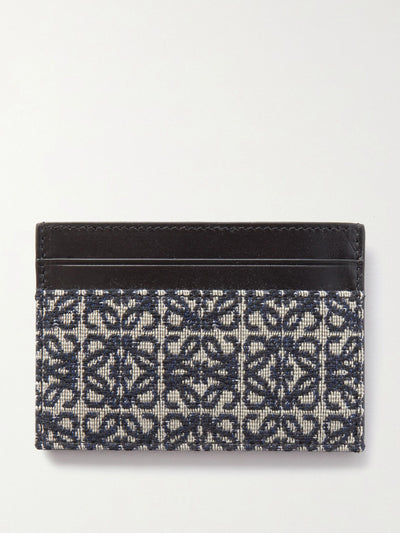 Loewe Anagram leather and canvas-jacquard cardholder at Collagerie