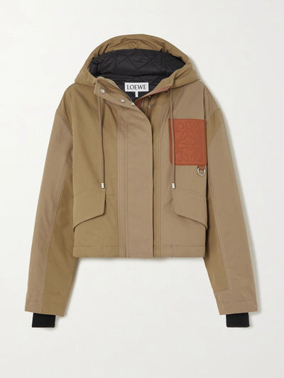 Loewe Beige cropped hooded cotton-twill parka at Collagerie