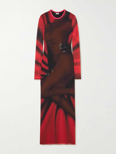 Loewe Printed stretch-mesh maxi dress at Collagerie