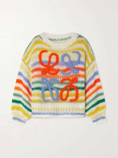 Loewe Anagram-appliqué striped mohair-blend sweater at Collagerie