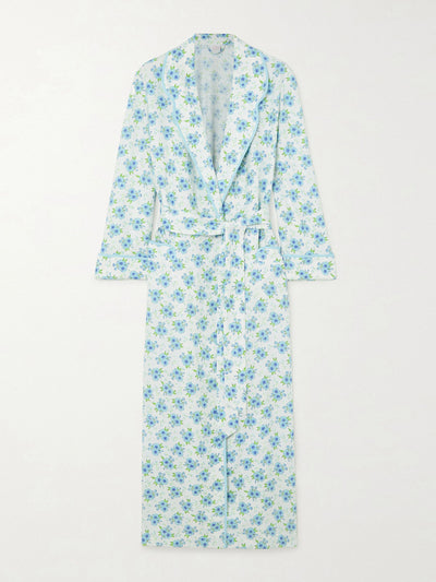 Loretta Caponi Piped floral-print waffle-knit cotton robe at Collagerie