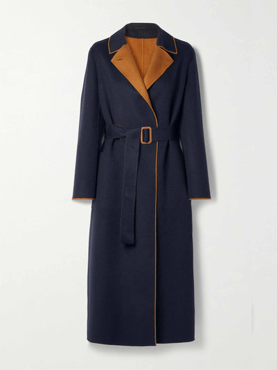 Loro Piana Navy reversible belted cashmere coat at Collagerie