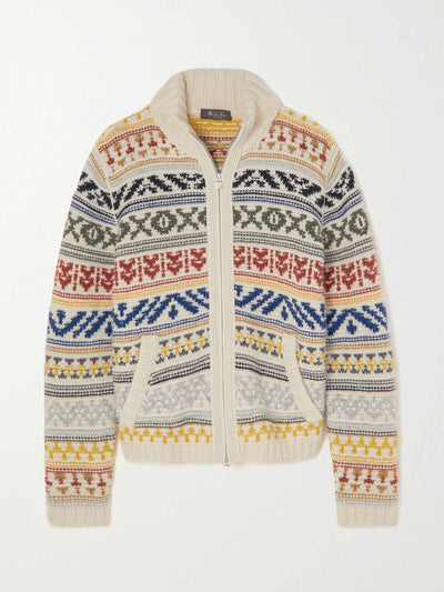 Loro Piana Bernina cashmere-jacquard cardigan at Collagerie