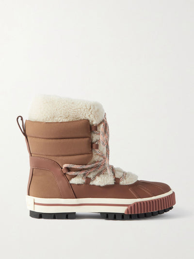 Loro Piana Beige faux shearling boots at Collagerie