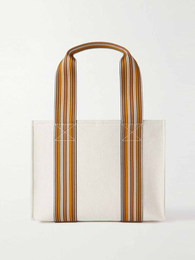 Loro Piana Striped leather-trimmed canvas tote bag at Collagerie