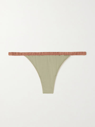 Love Stories Green satin and lace thong at Collagerie