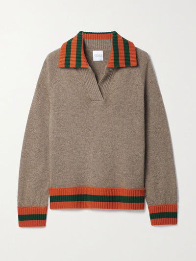 Madeleine Thompson Brown jumper with orange and green stripes at Collagerie