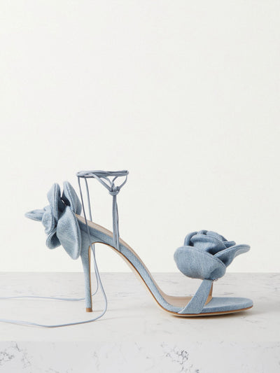 Magda Butrym Denim and leather floral-embellished sandals at Collagerie