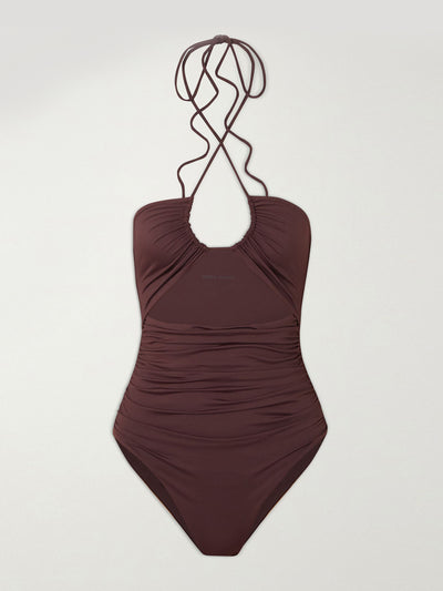 Magda Butrym Cut-out burgundy swimsuit at Collagerie