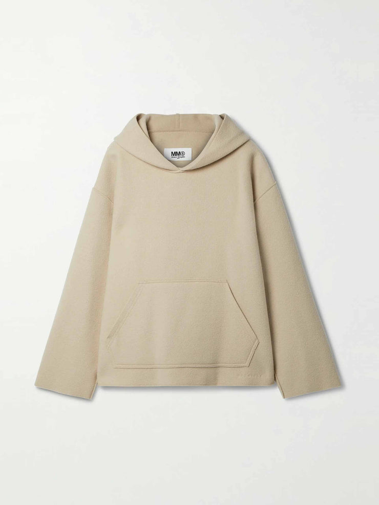 Cream wool-blend fleece hoodie