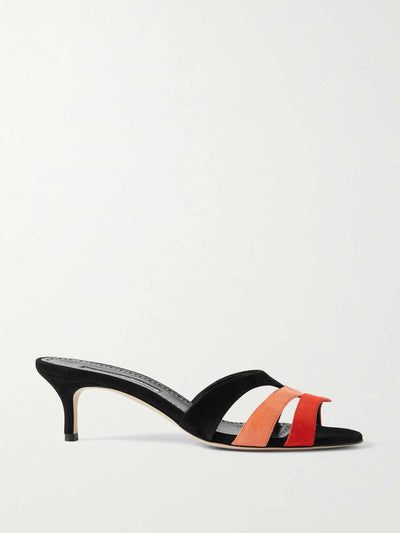 Manolo Blahnik Color-block suede mules at Collagerie