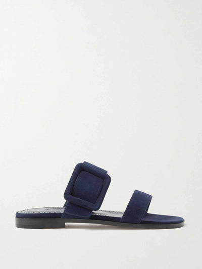 Manolo Blahnik Blue suede buckle sandals at Collagerie