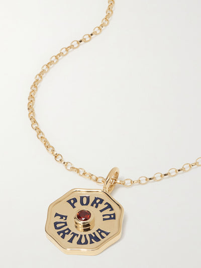 Marlo Laz Porta Fortuna 14-karat gold, enamel and garnet necklace at Collagerie