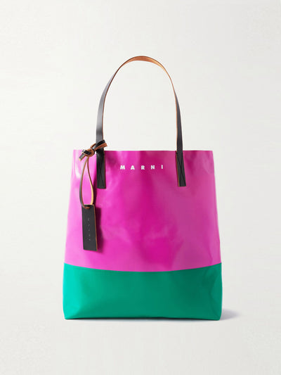 Marni Shopping leather-trimmed two-tone coated-PVC tote at Collagerie