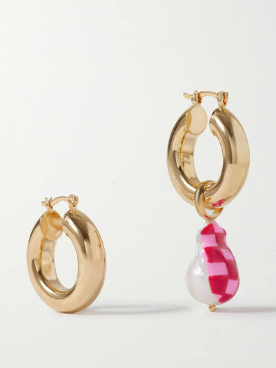 Martha Calvo Checked pearl hoop earrings at Collagerie