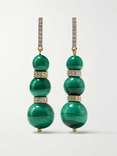 Mateo 14kt gold, malachite and diamond earrings at Collagerie