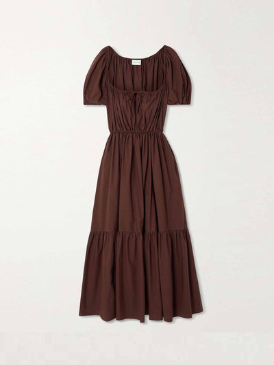 Matteau Brown tiered midi dress at Collagerie