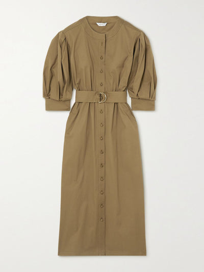 Max Mara Army green belted stretch-cotton twill midi dress at Collagerie