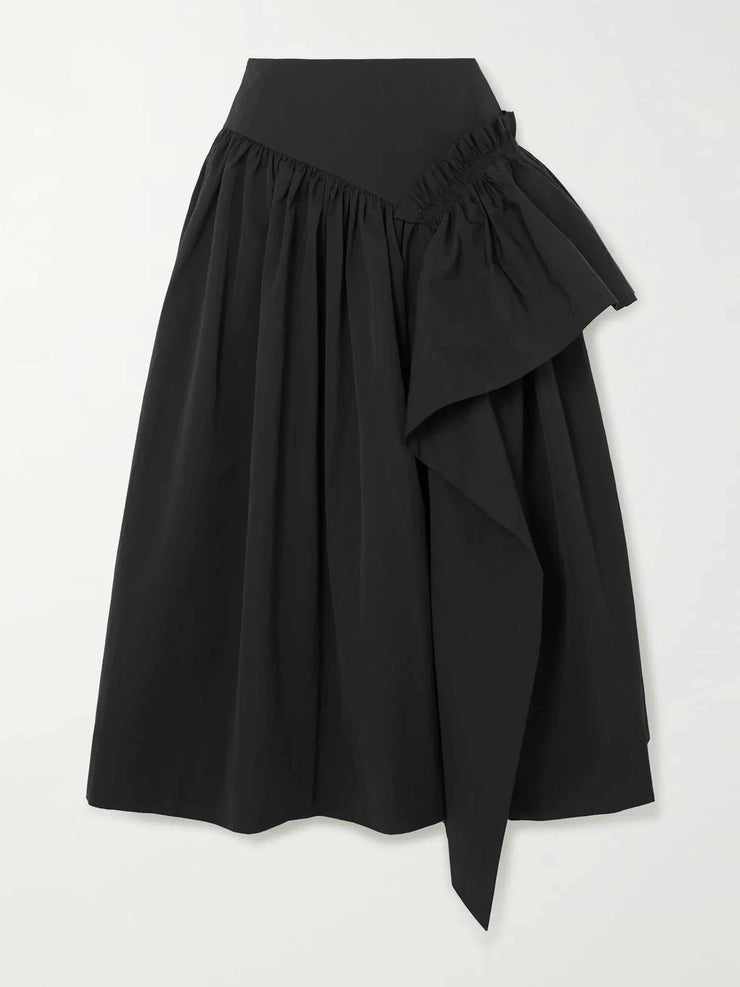 Asymmetric ruffled midi skirt
