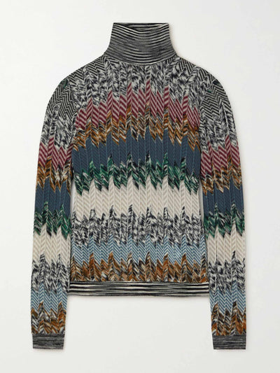 Missoni Multicoloured crochet-knit turtleneck sweater at Collagerie
