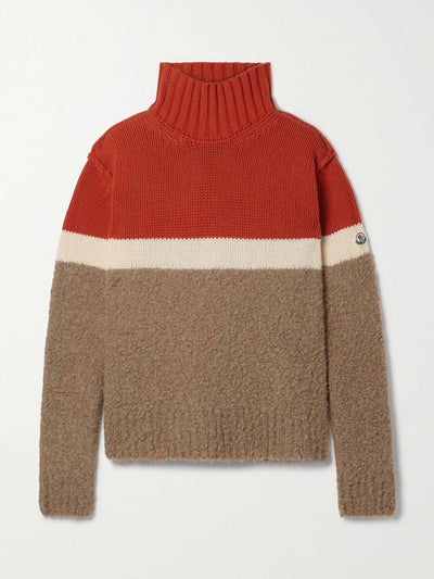 Moncler Striped wool-blend turtleneck sweater at Collagerie