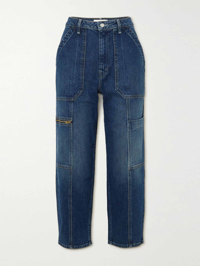 Mother Cropped high-rise straight-leg cargo jeans at Collagerie