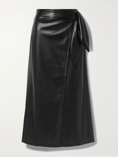 Nanushka Black leather wrap skirt at Collagerie