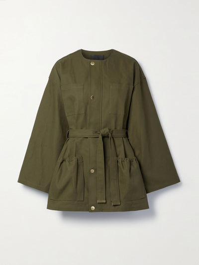 Nili Lotan Belted khaki canvas jacket at Collagerie