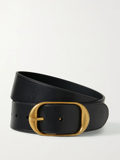 Nili Lotan Black leather belt with gold buckle at Collagerie