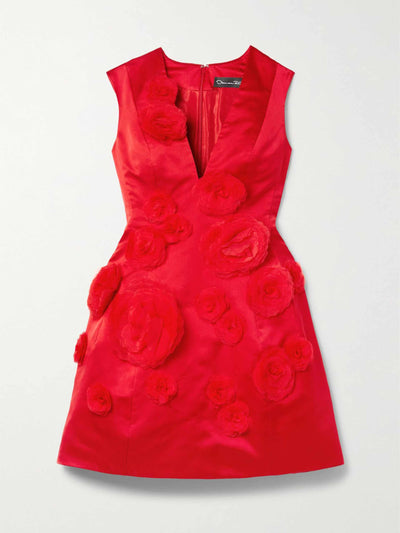 Oscar De La Renta Appliqued duchesse silk-satin mini dress at Collagerie