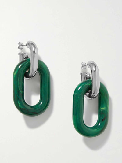 Paco Rabanne Silver tone and green earrings at Collagerie