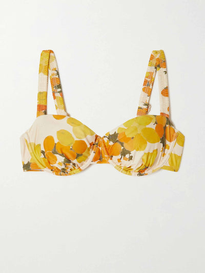 Peony Yellow floral-print bikini top at Collagerie