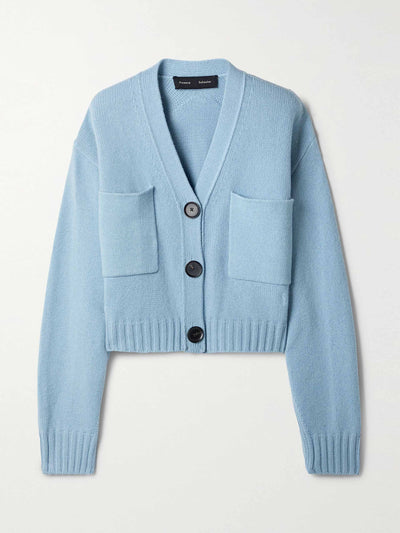 Proenza Schouler Cropped blue cashmere cardigan at Collagerie