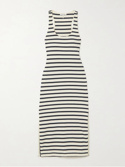 Rag and bone Black and white striped jersey midi dress at Collagerie