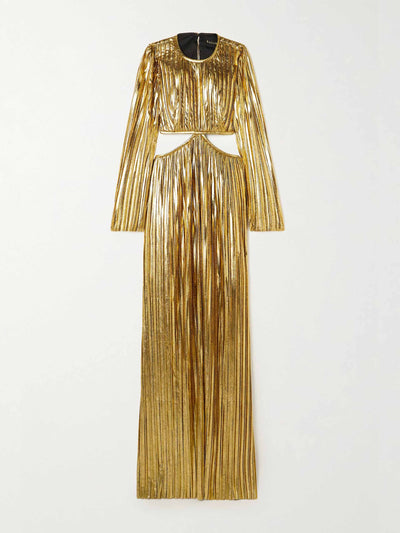 Rasario Cutout pleated plissé-lamé gown at Collagerie