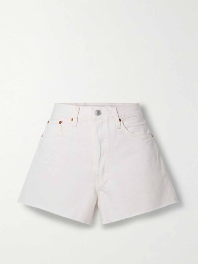 Re/Done 90s frayed off-white denim shorts at Collagerie